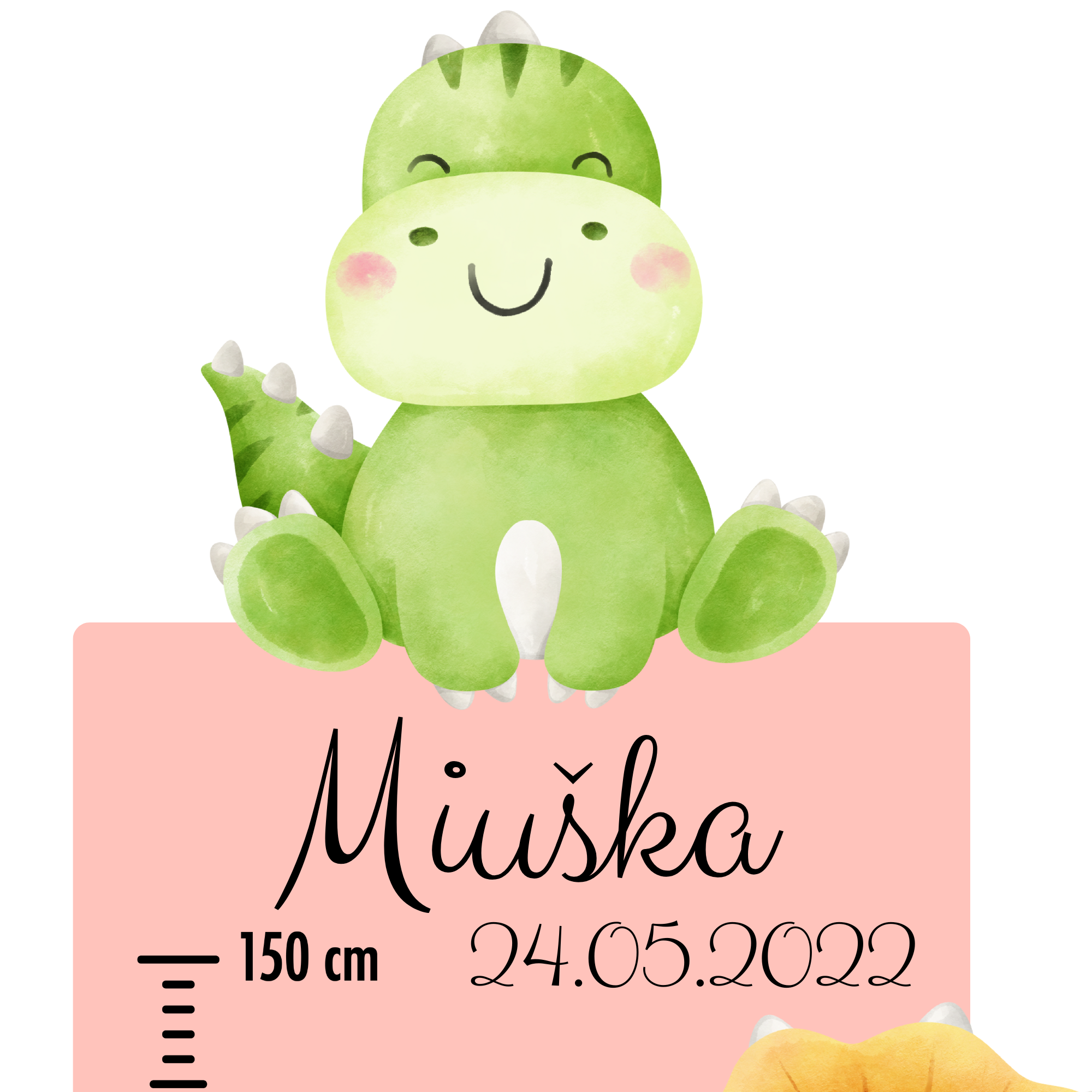 Textilná nálepka na stenu Detský meter s menom pre dievča - Dinosaury
